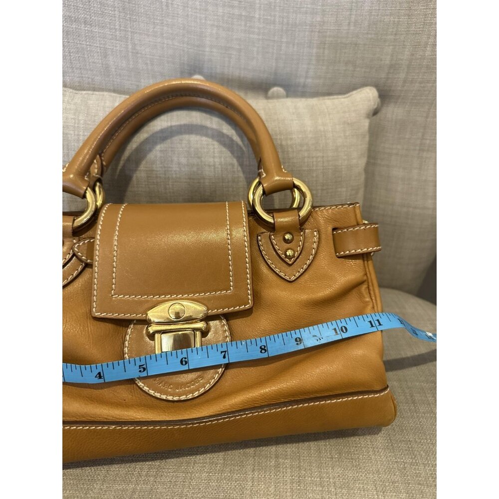 Y2K Marc Jacobs Doctors Satchel Camel Tan Leather Top Handle Gold Made Italy 90s - Picture 15 of 16